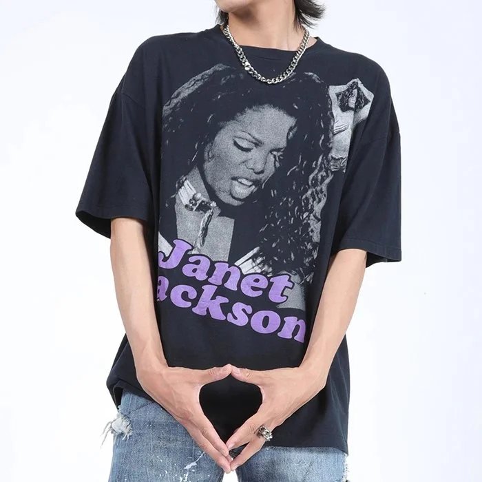 Janet Jackson Vintage Graphic T-Shirt for Women Men Oversized Black Tee