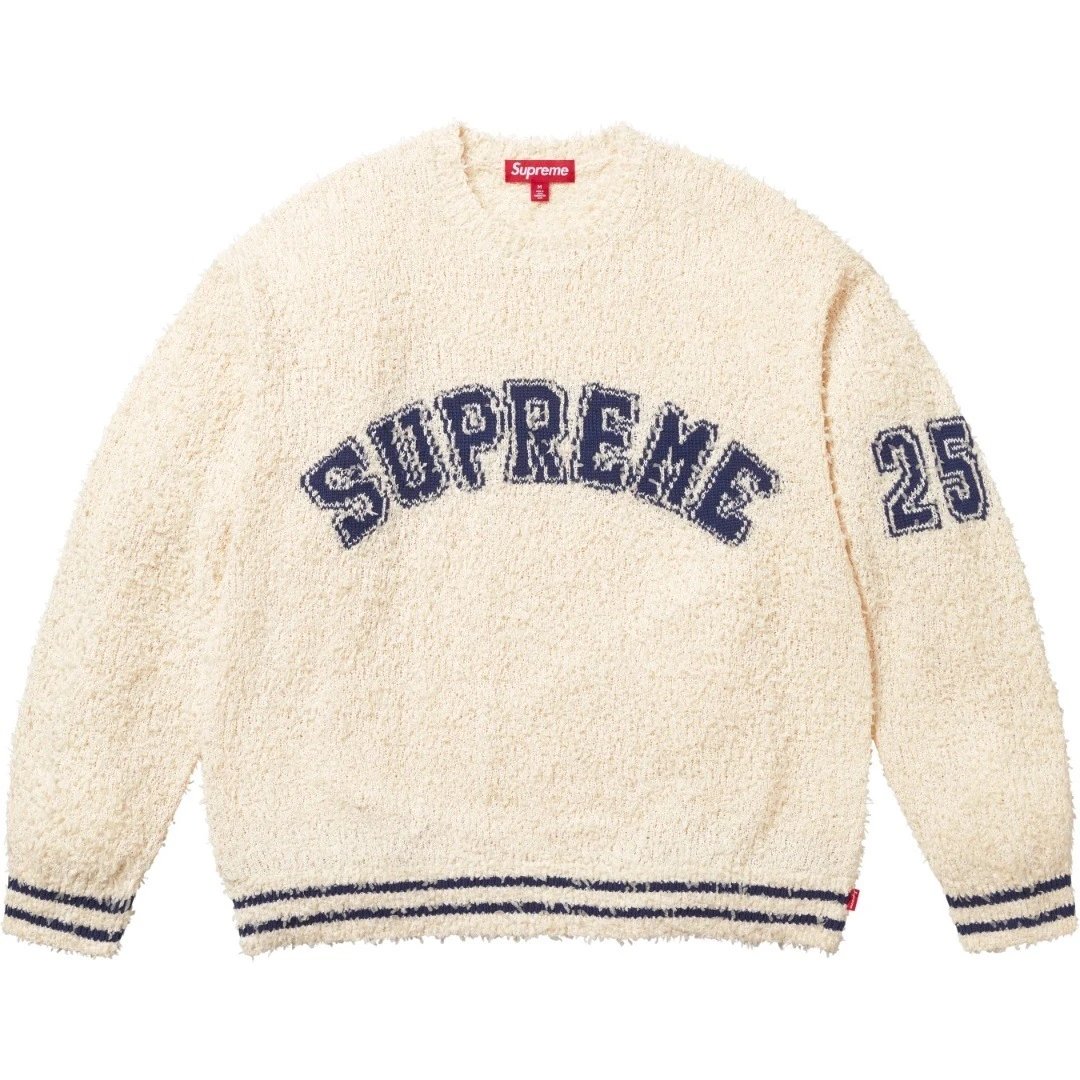 Supreme Cream Knit Sweater with Arch Logo and Number 25