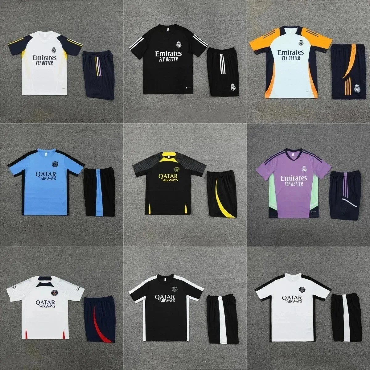 Official Real Madrid and PSG Football Kits 2023-2024 Training Sets