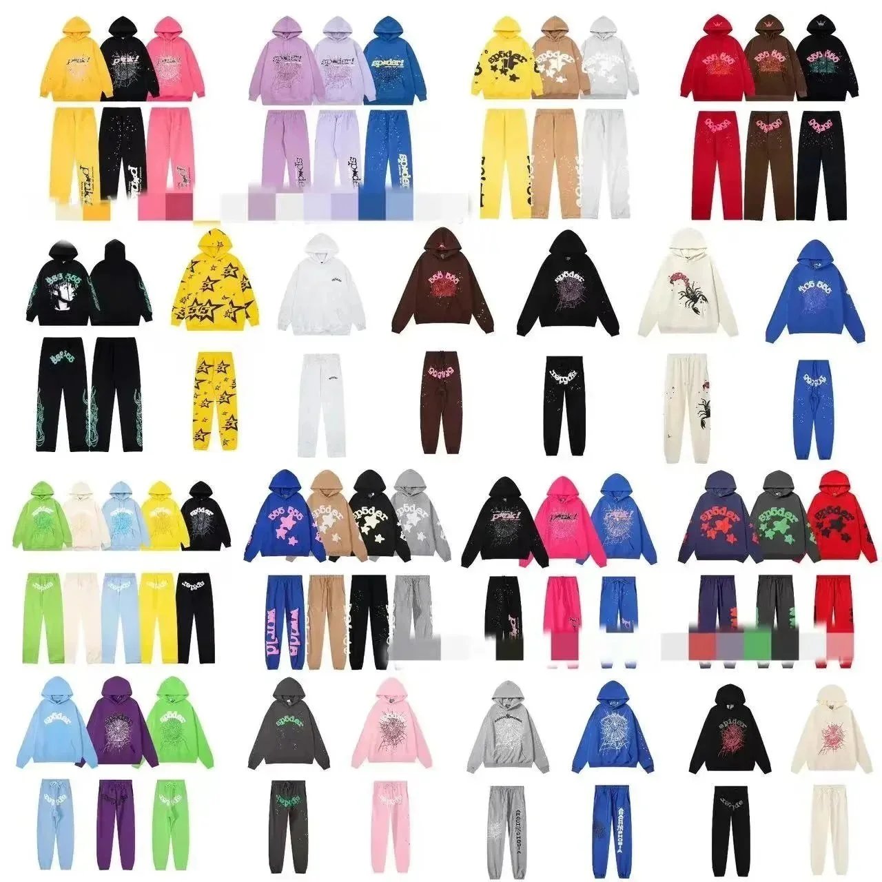 SPIDER Brand Colorful Hoodie and Pants Sets for Men Women Unisex Streetwear
