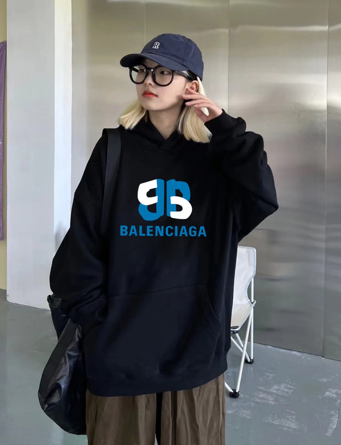 Balenciaga Logo Hoodie Oversized Black Sweatshirt