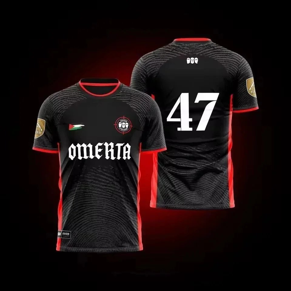 Omerta Black Red Soccer Jersey 47 Number Football Shirt