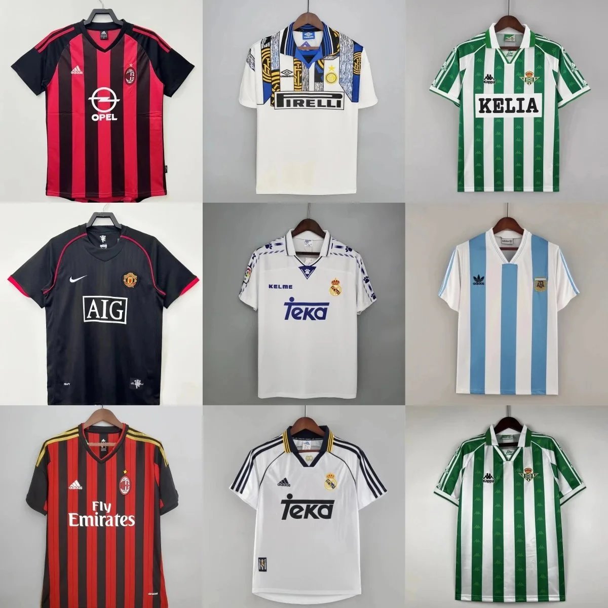 Vintage Football Jerseys Collection from AC Milan, Real Madrid, Manchester United