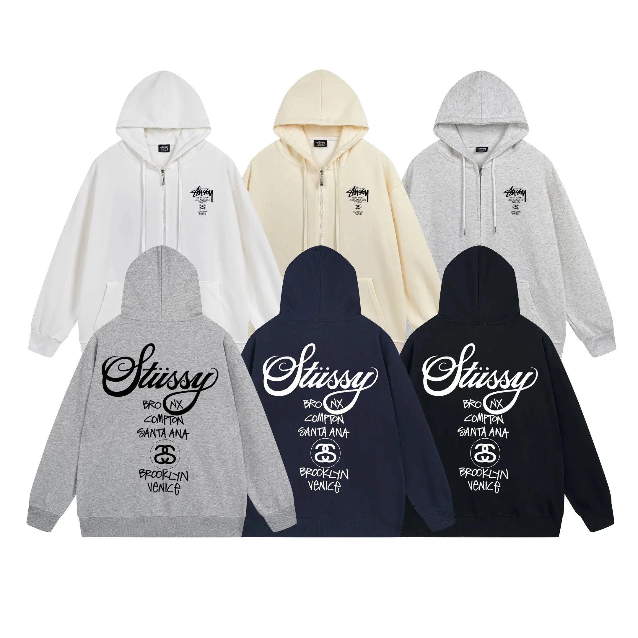 Stussy Zip-Up Hoodie Men Women Streetwear Fashion Sweatshirt