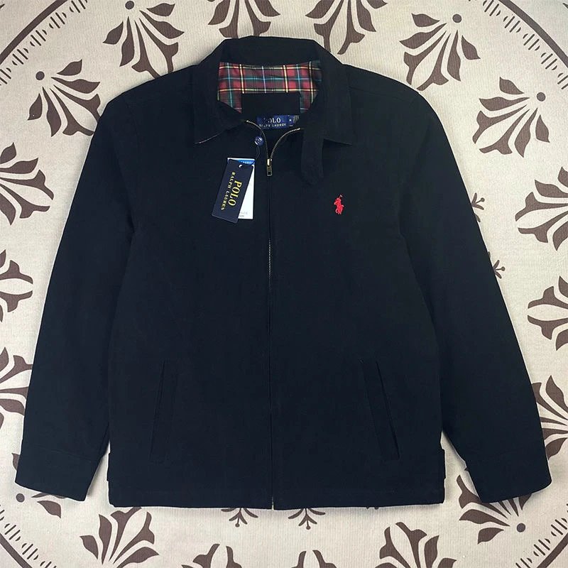 Polo Ralph Lauren Men's Black Zip-Up Jacket with Red Pony Logo