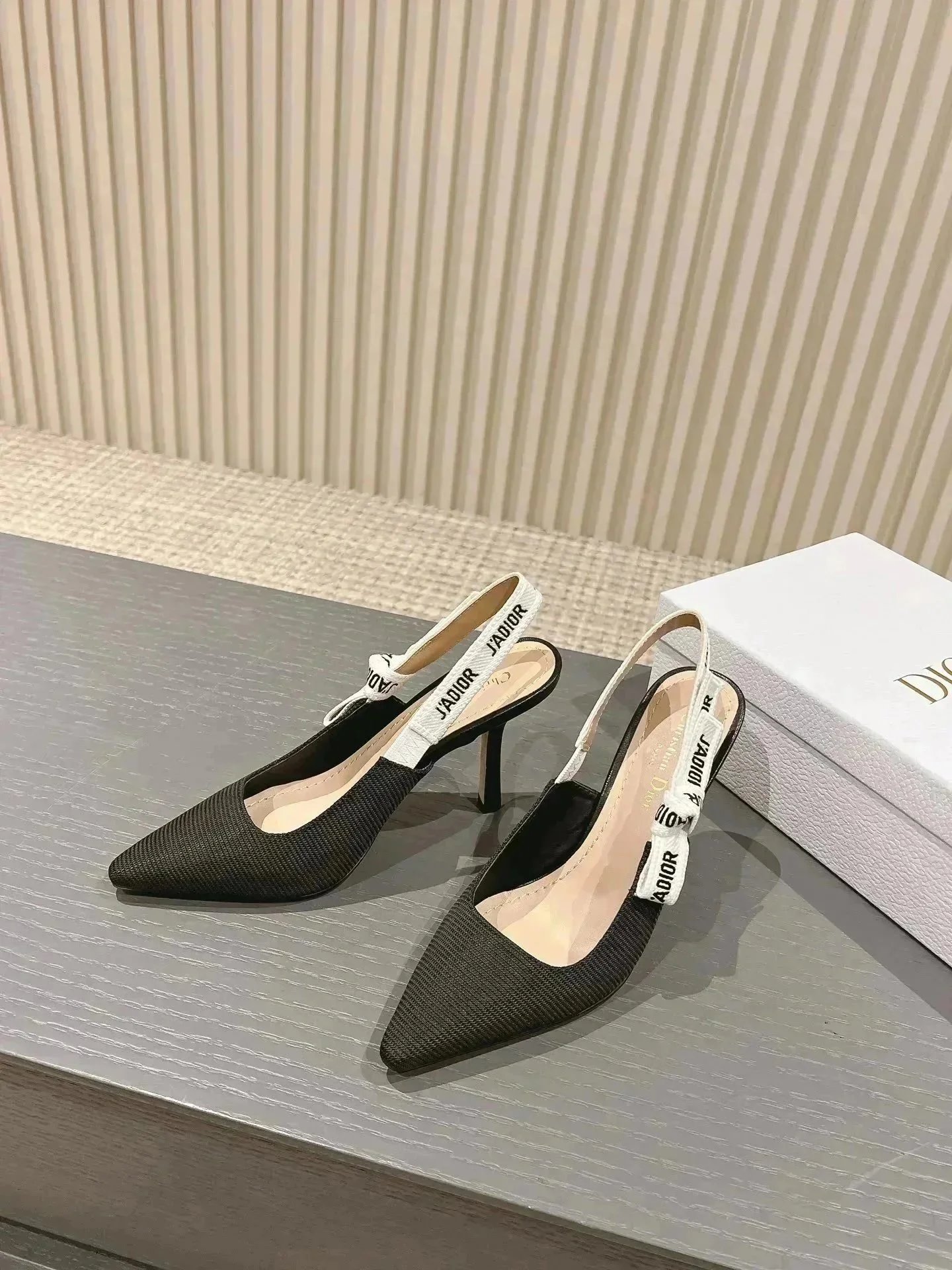 Dior Black Pointed Toe Slingback Heels with Logo Strap