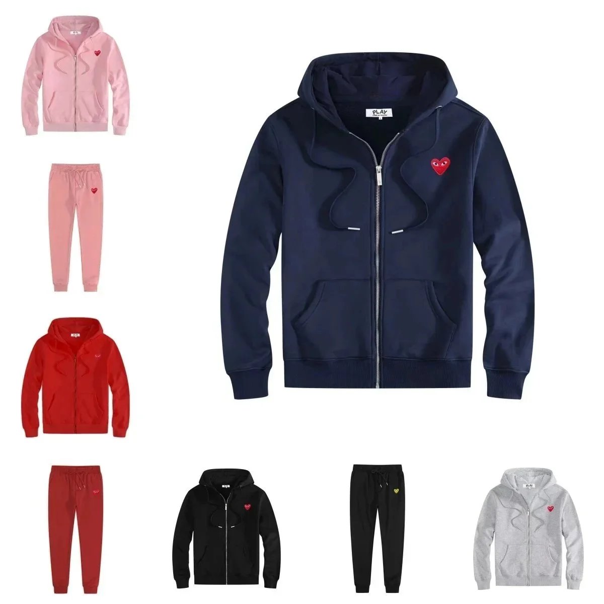 PLAY Heart Logo Zip-Up Hoodie & Matching Sweatpants Set