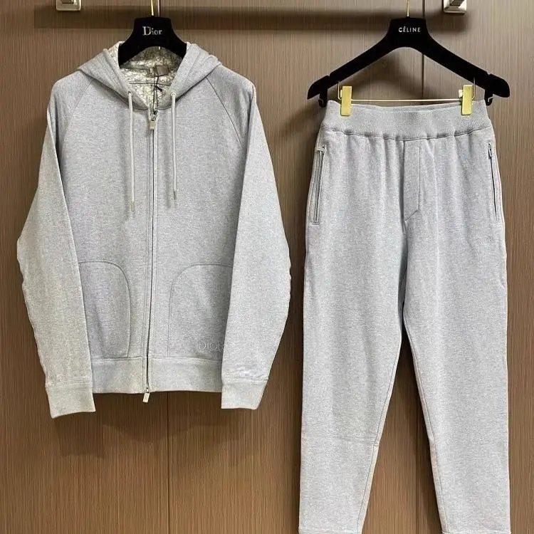 Dior Gray Hoodie and Sweatpants Set for Men Women