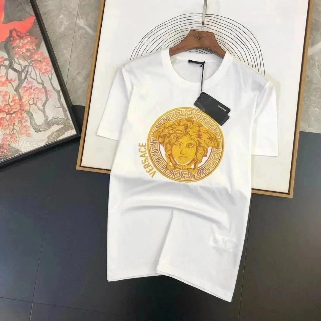 Versace White T-Shirt with Gold Medusa Logo