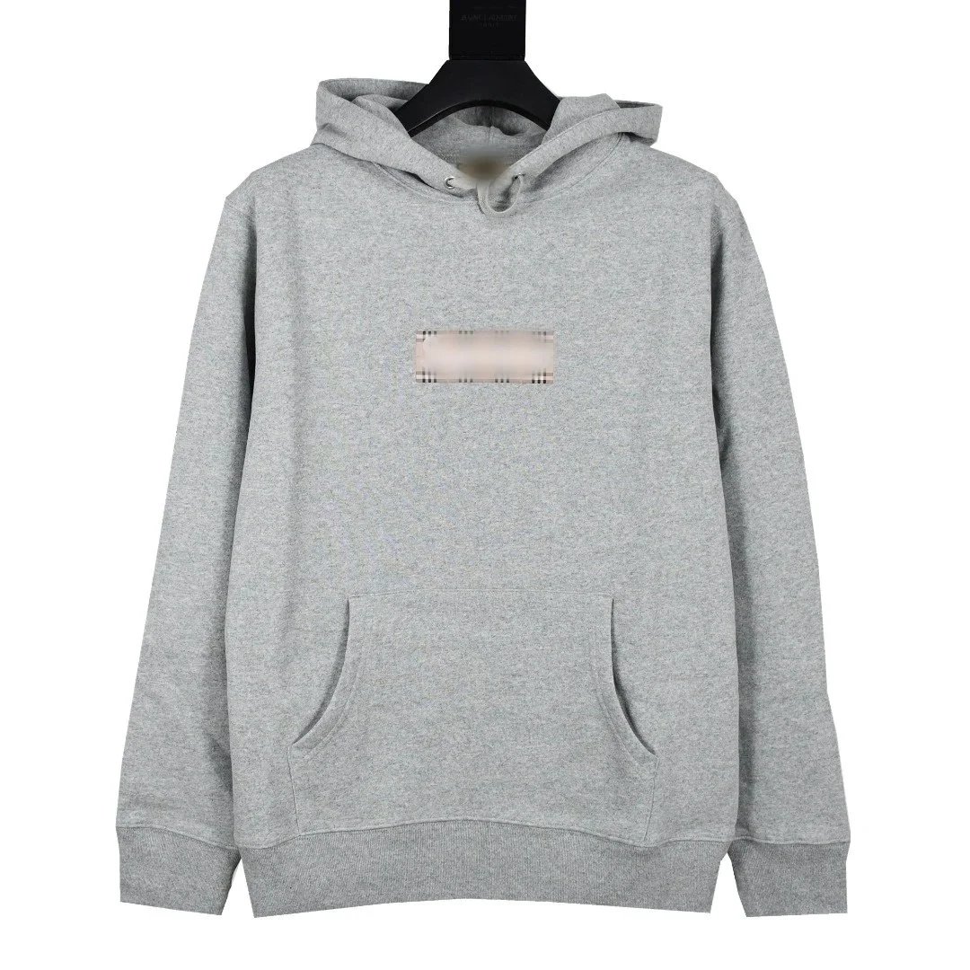 Classic Gray Hoodie with Check Detail