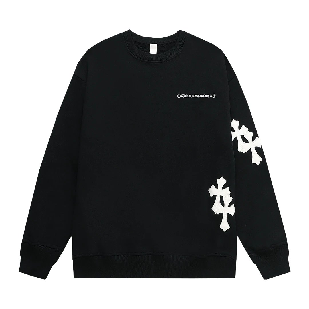 Chrome Hearts Black Crewneck Sweatshirt with White Cross Design