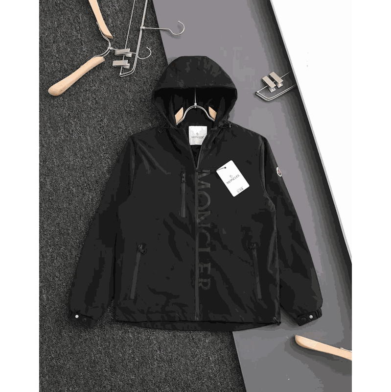 Moncler Black Hooded Jacket for Men - Lightweight Windbreaker