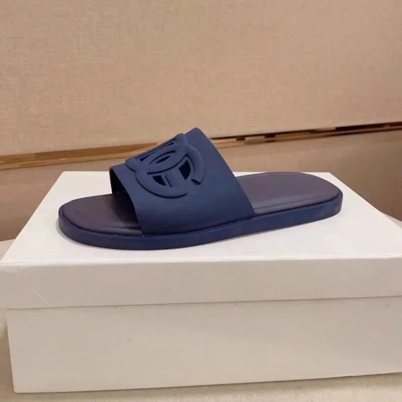 Tory Burch Navy Blue Logo Slide Sandals for Men and Women