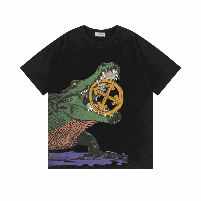 OFF-WHITE Crocodile Logo Print Black T-Shirt