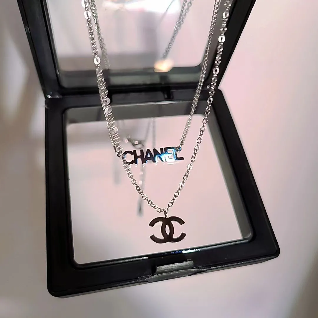 Chanel Silver CC Logo Necklace with Chain Pendant