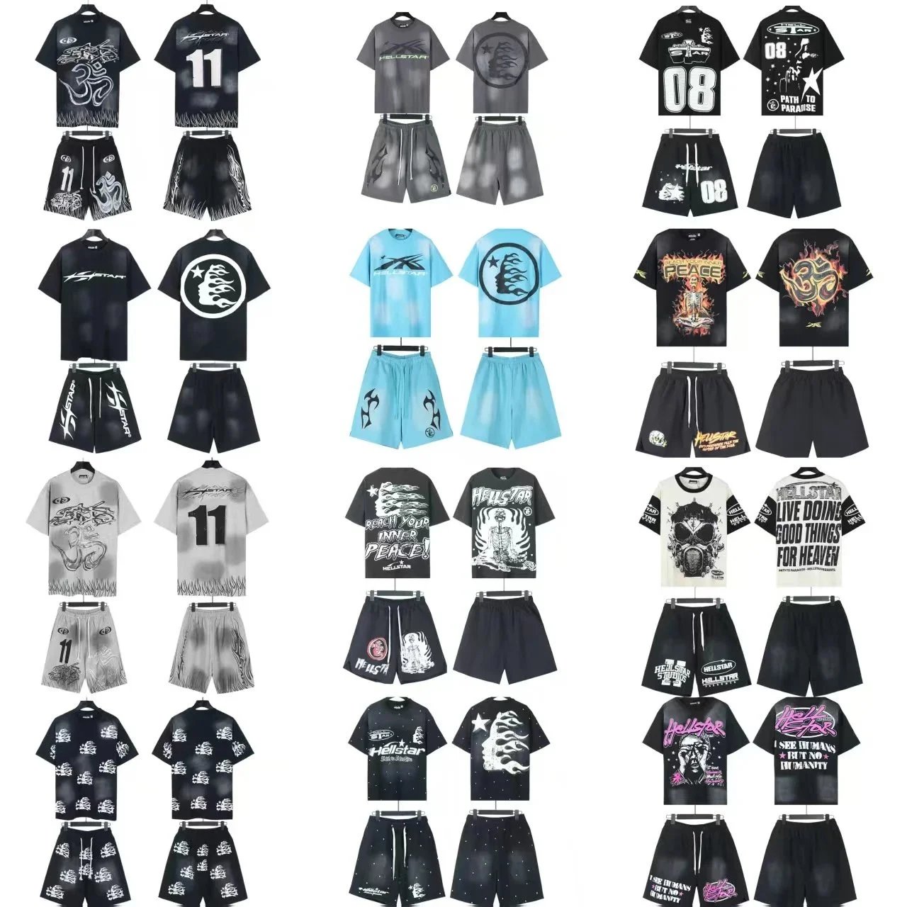 Hellstar Men's T-Shirt and Shorts Set Streetwear Fashion Outfit