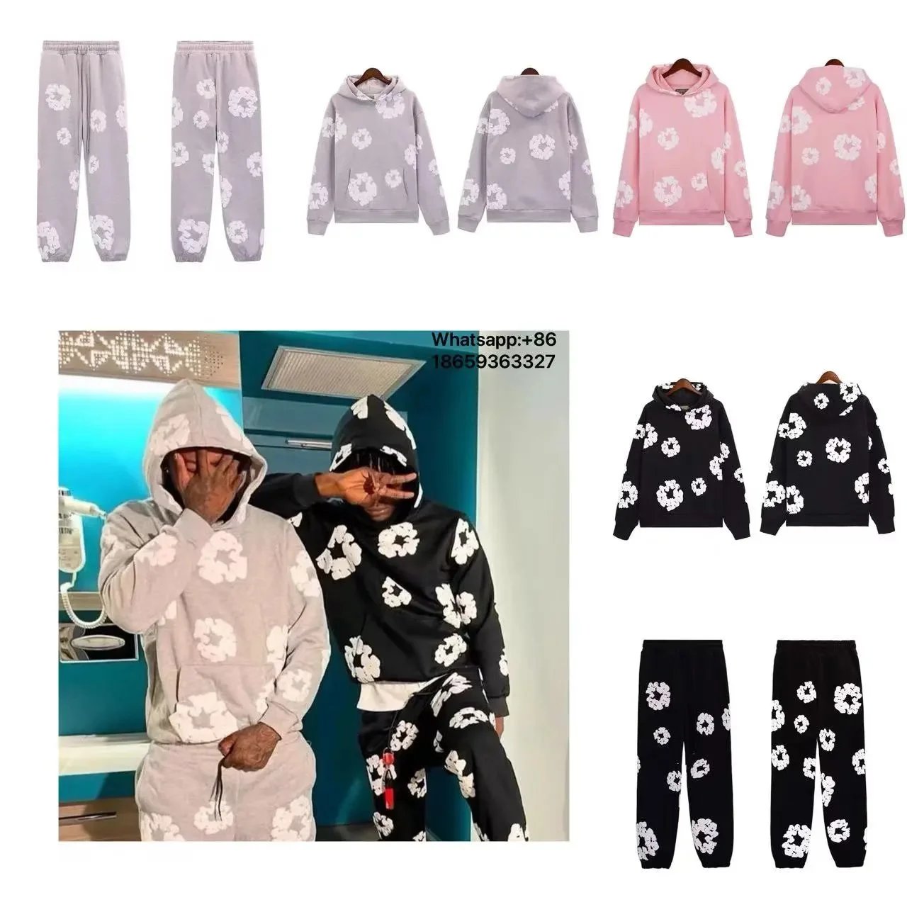 Floral Print Hoodie and Pants Set for Men and Women