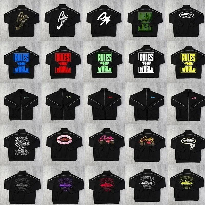 Corteiz Black Zip-Up Jackets Rules The World Design