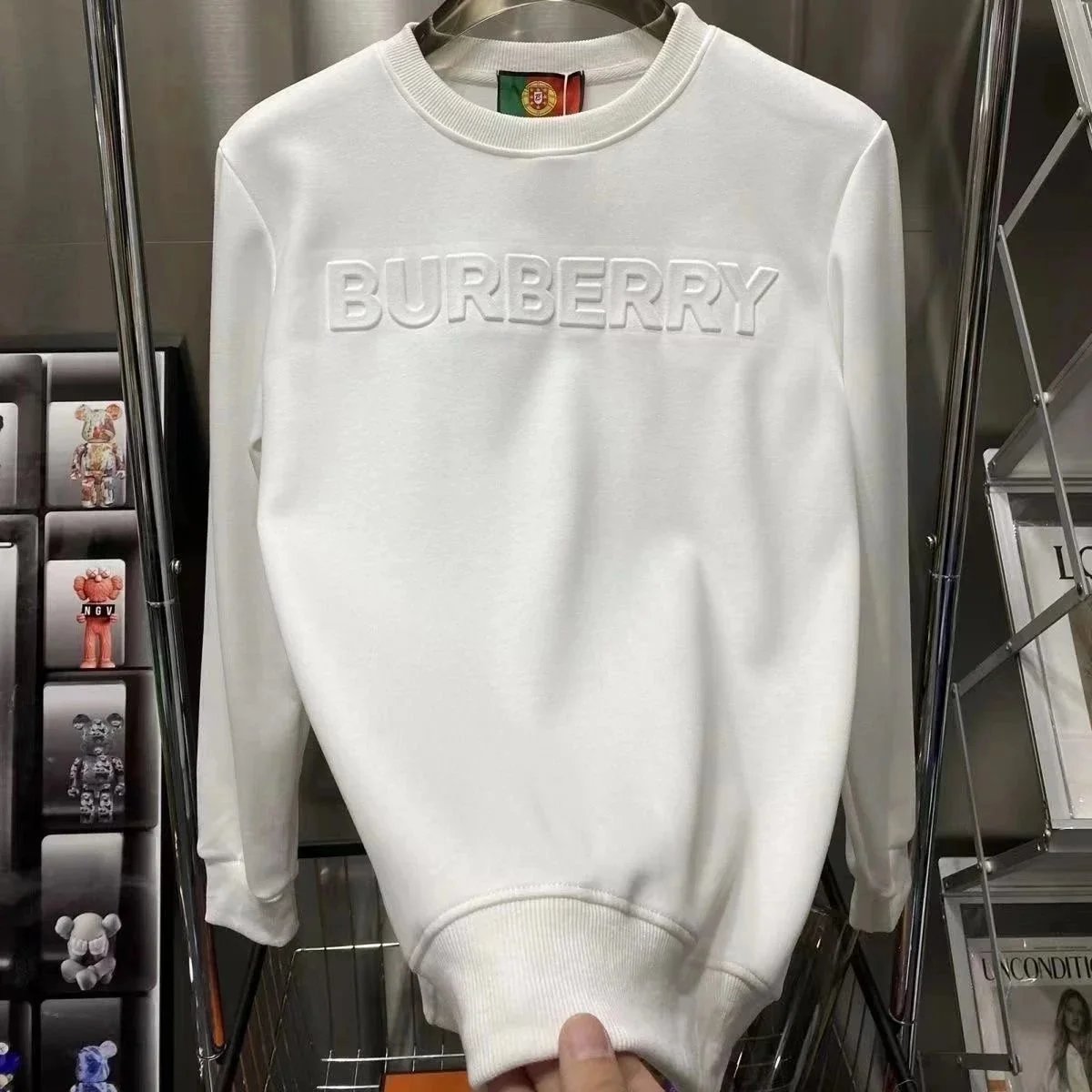 Burberry White Embroidered Logo Sweatshirt for Men and Women