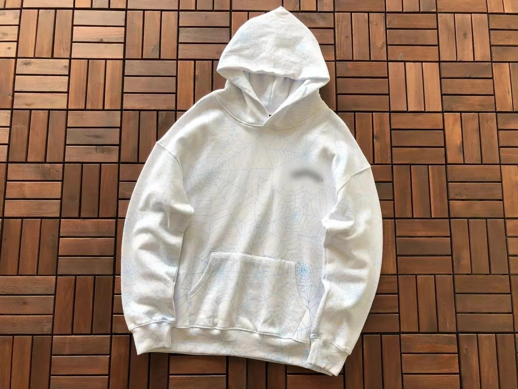 White Spiderweb Print Hoodie for Men Women Casual Streetwear