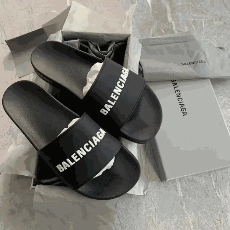 Balenciaga Black Logo Slide Sandals for Men and Women