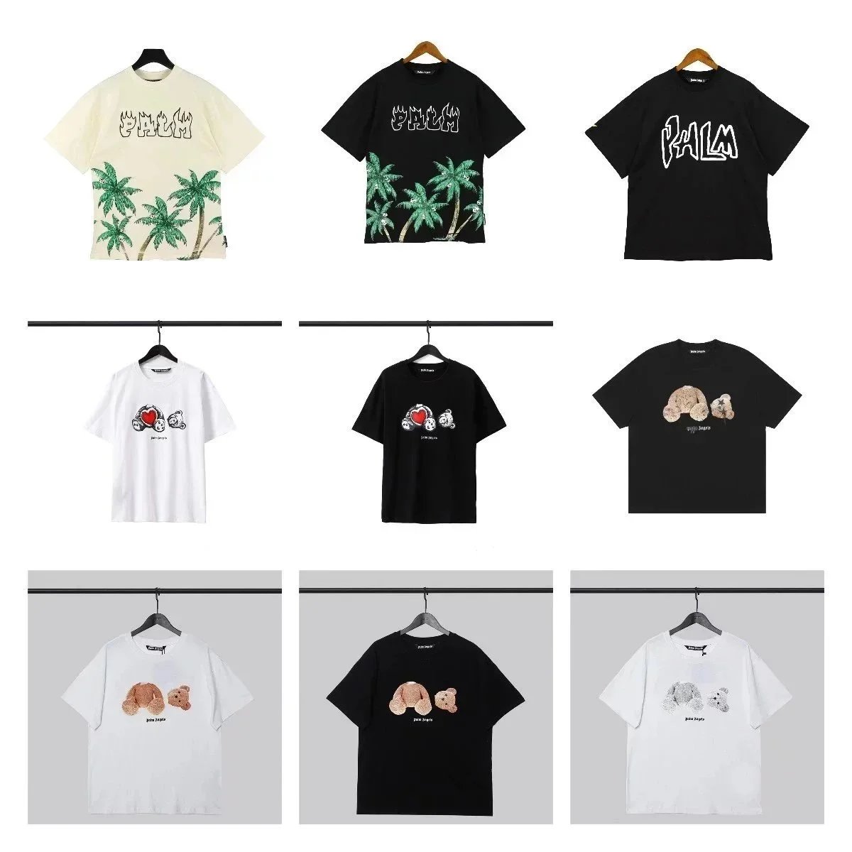 Palm Angels T-Shirts with Palm Tree and Bear Designs