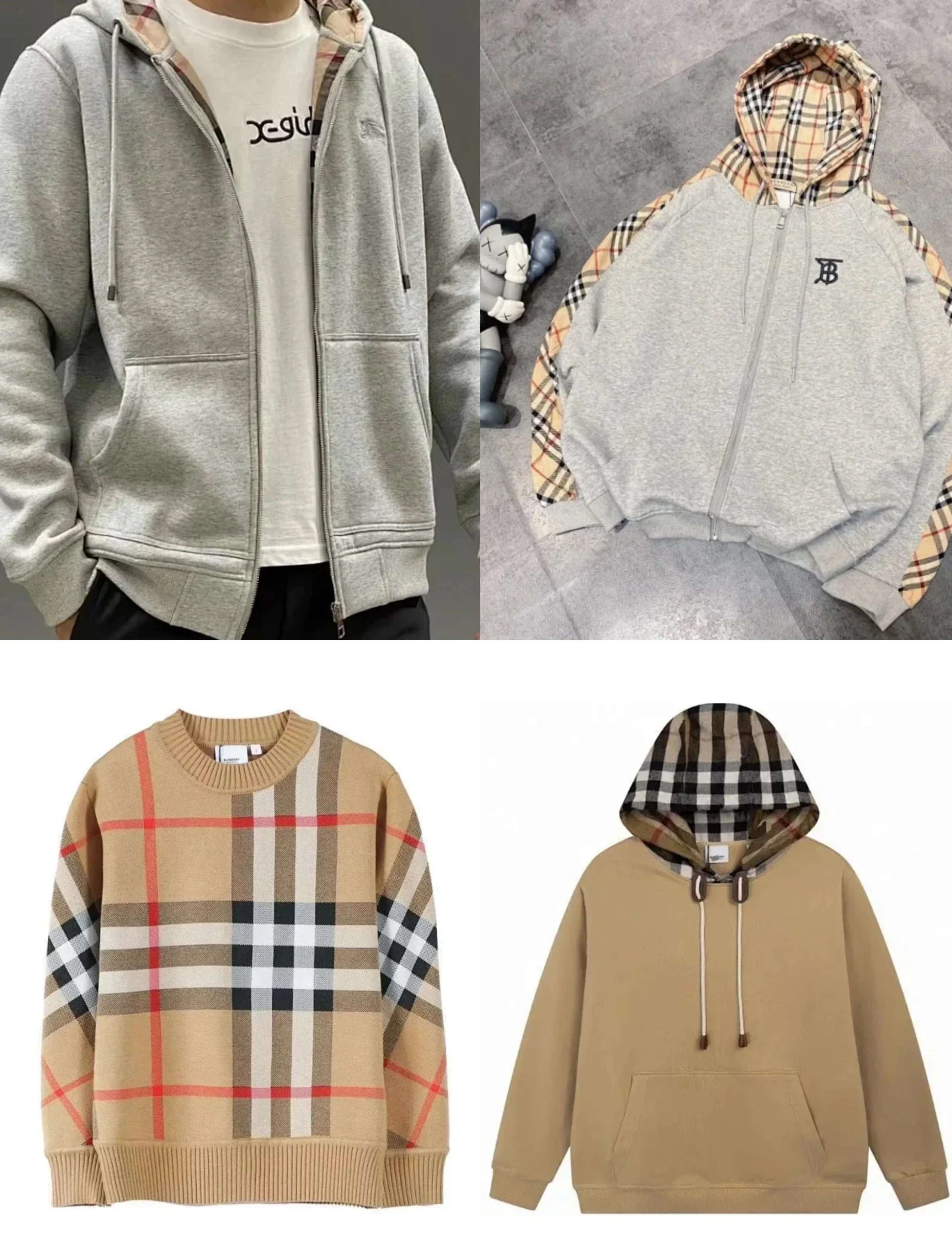 Burberry Plaid Hoodie Men's Zip-Up Sweatshirt Casual Streetwear