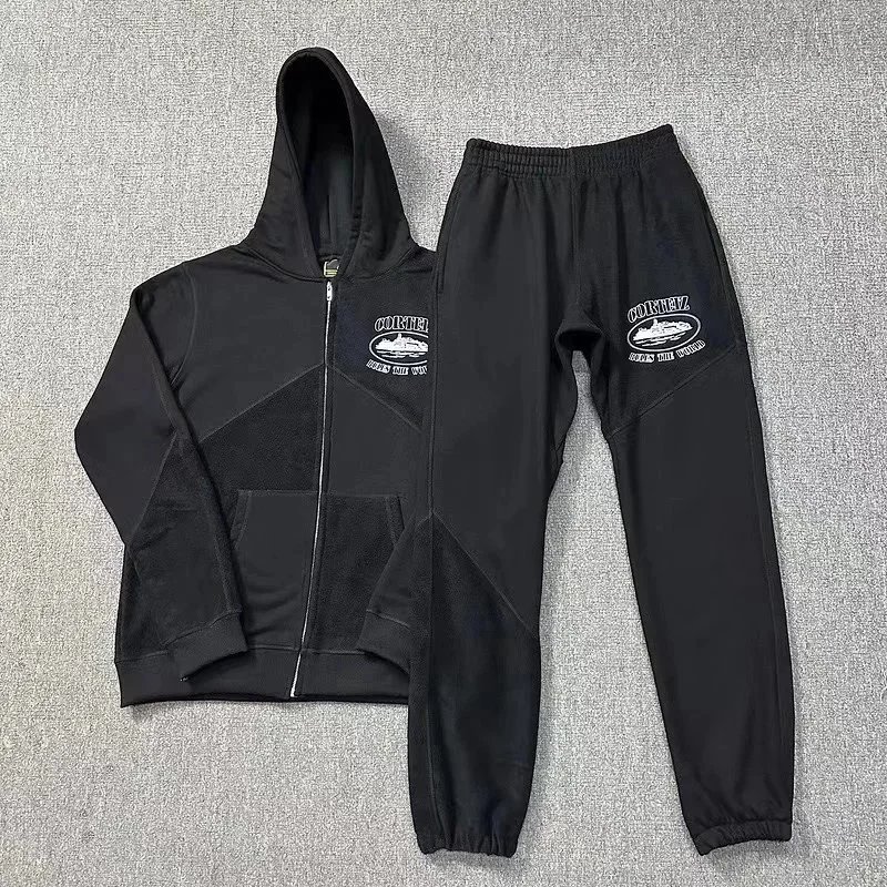 Cortez Black Zip-Up Hoodie and Matching Sweatpants Set