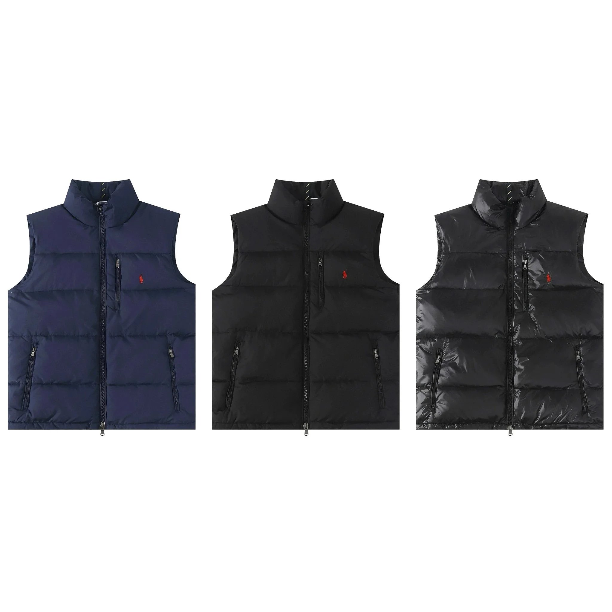 Men's Quilted Down Vest with Logo - Navy, Black, Shine Black