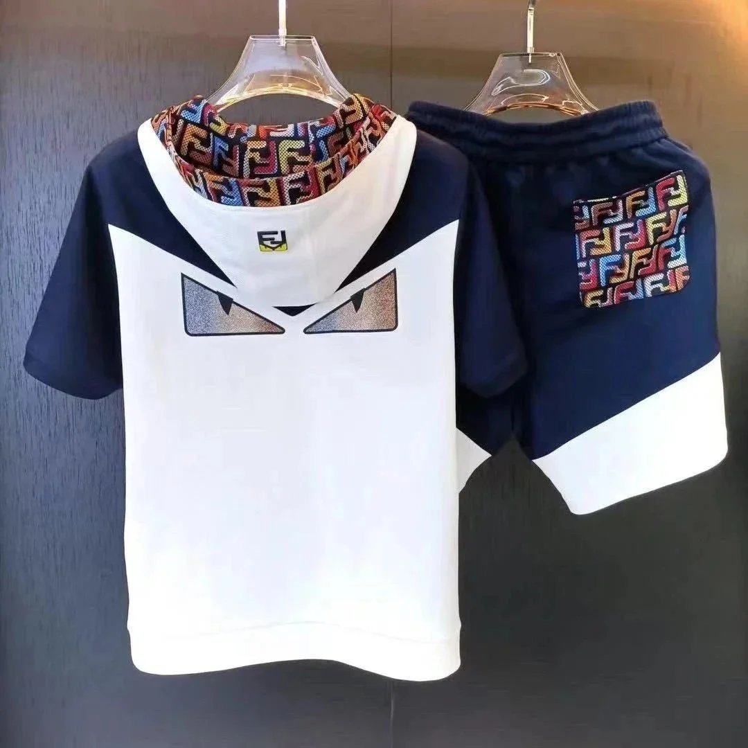 FENDI Kids Hooded T-Shirt and Shorts Set with Logo Pattern