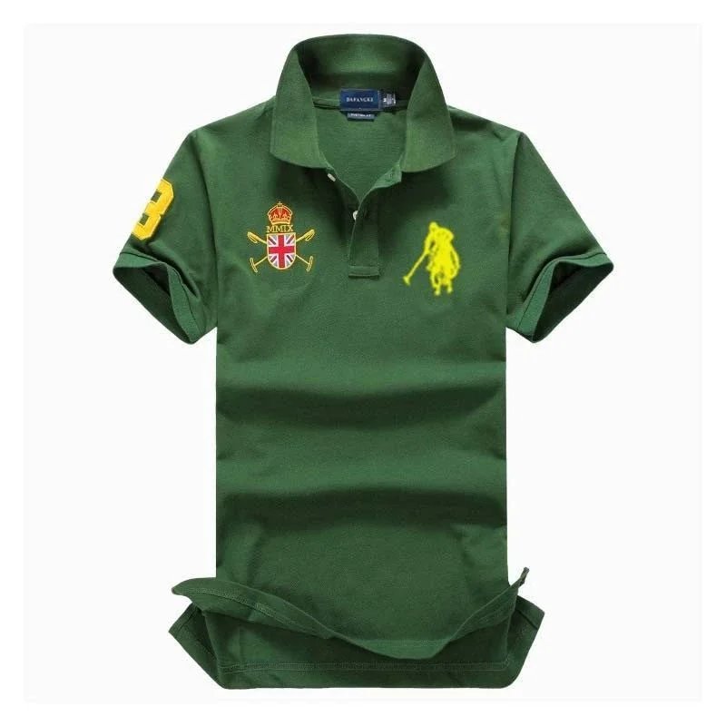 Green Polo Shirt with Yellow Pony Logo and British Flag Embroidery
