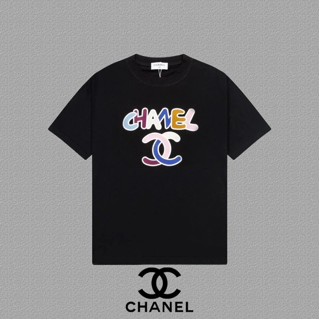 CHANEL Colorful Logo T-Shirt Black Cotton Tee