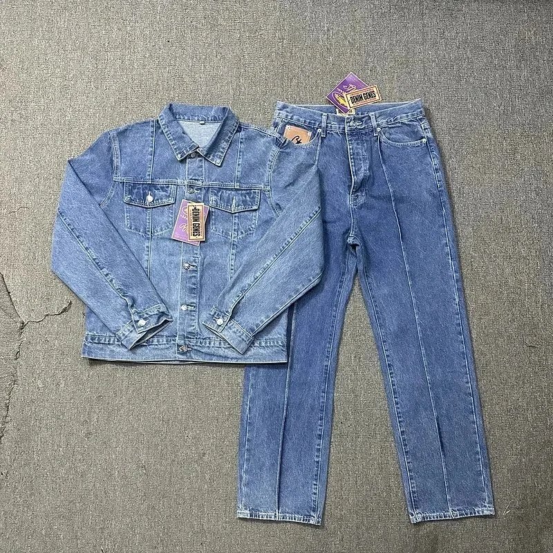 Vintage Denim Jacket and Jeans Set for Men Women