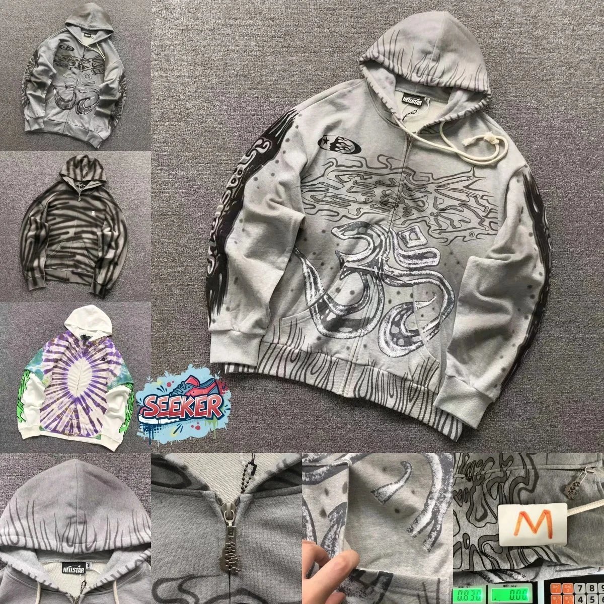 NEITSTAR Graffiti Print Zip-Up Hoodie Men Streetwear Fashion Sweatshirt