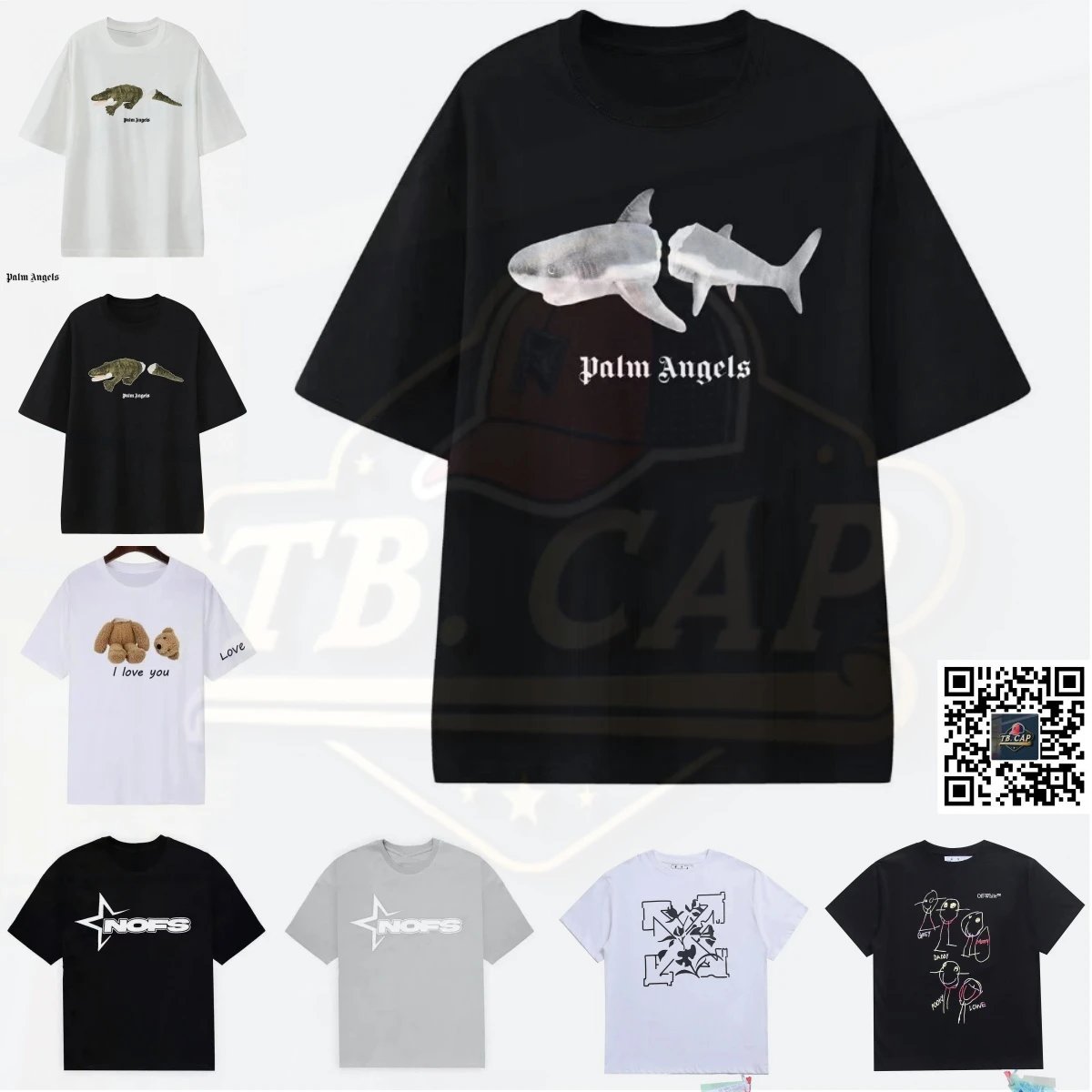 Palm Angels Shark Print Oversized T-Shirt Black
