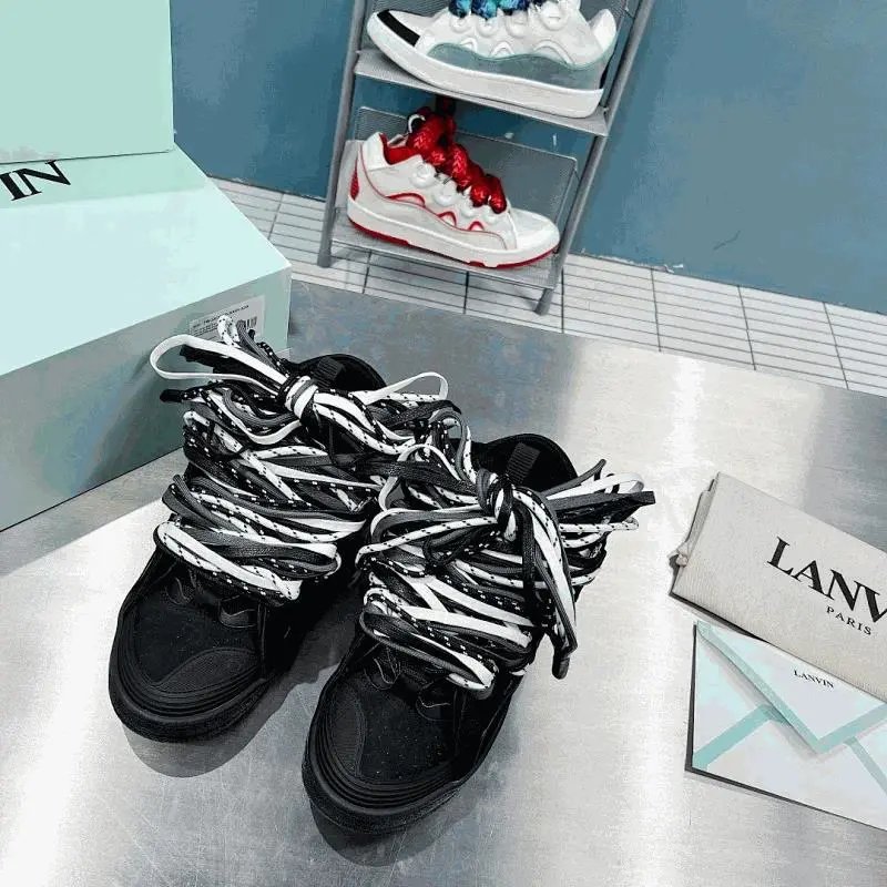 LANVIN Black High-Top Sneakers with Bold Laces