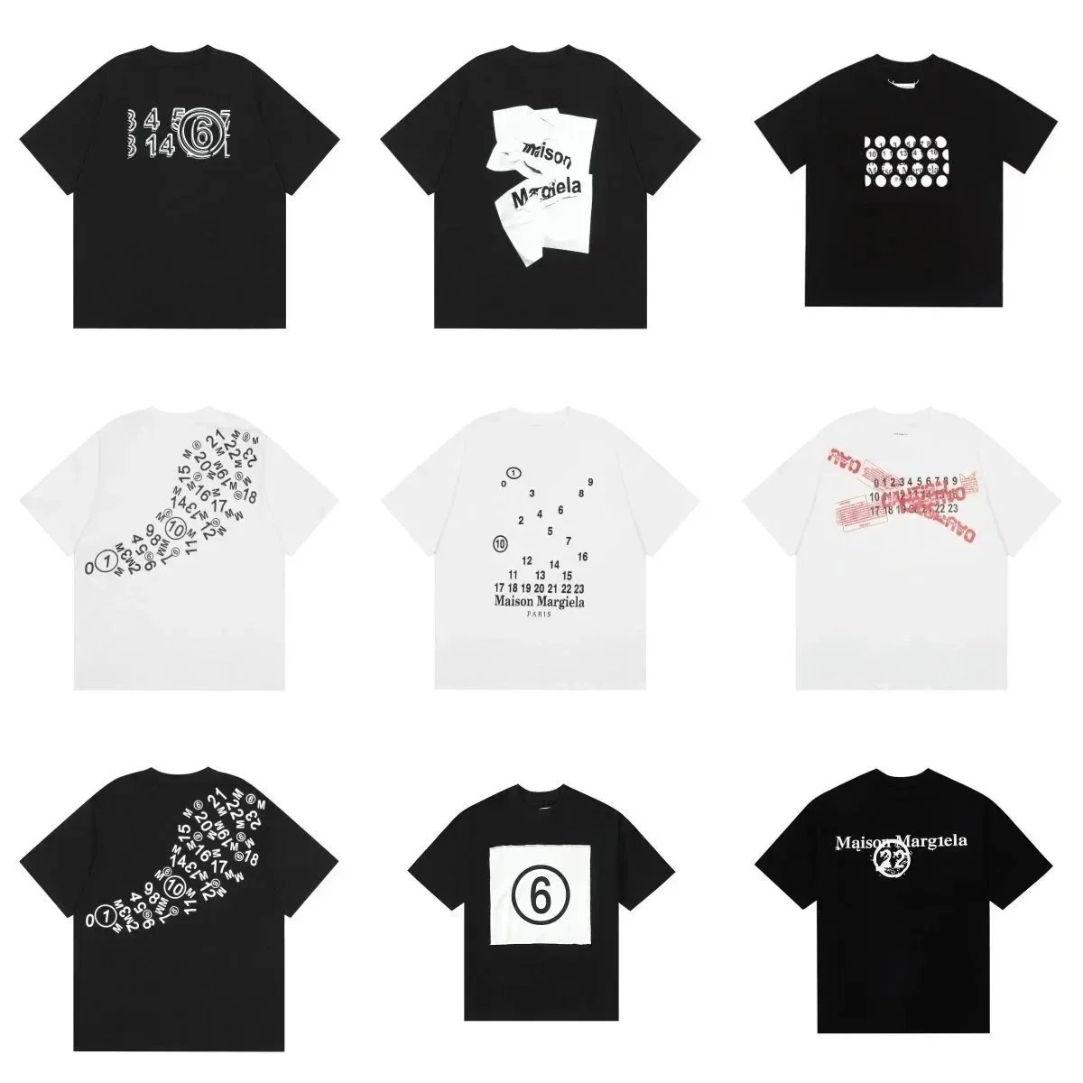 Maison Margiela Number Series T-Shirts Black White Graphic Tees