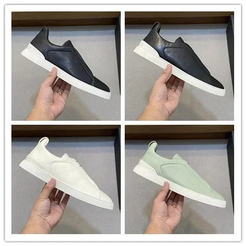 Minimalist Slip-On Sneakers for Men - Black, White, Mint Leather Shoes