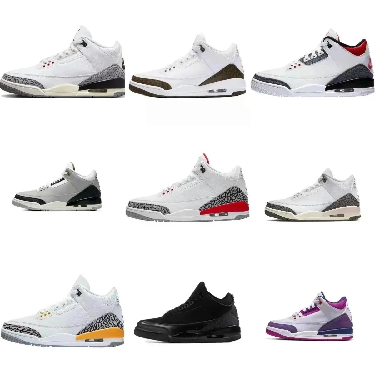 Air Jordan 3 Retro Sneakers White Black Red Purple Yellow