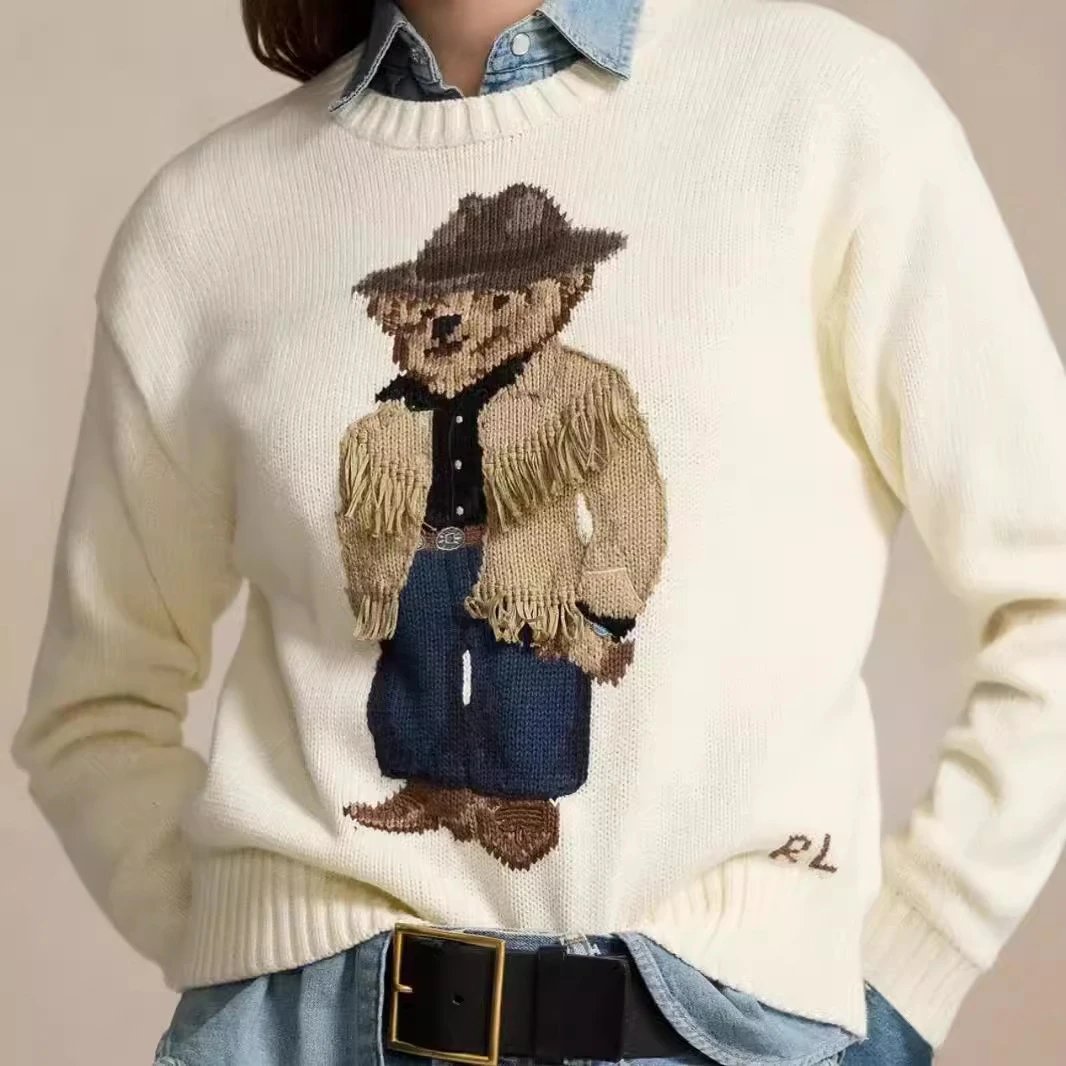 Polo Bear Knit Sweater Cream Color Classic Design