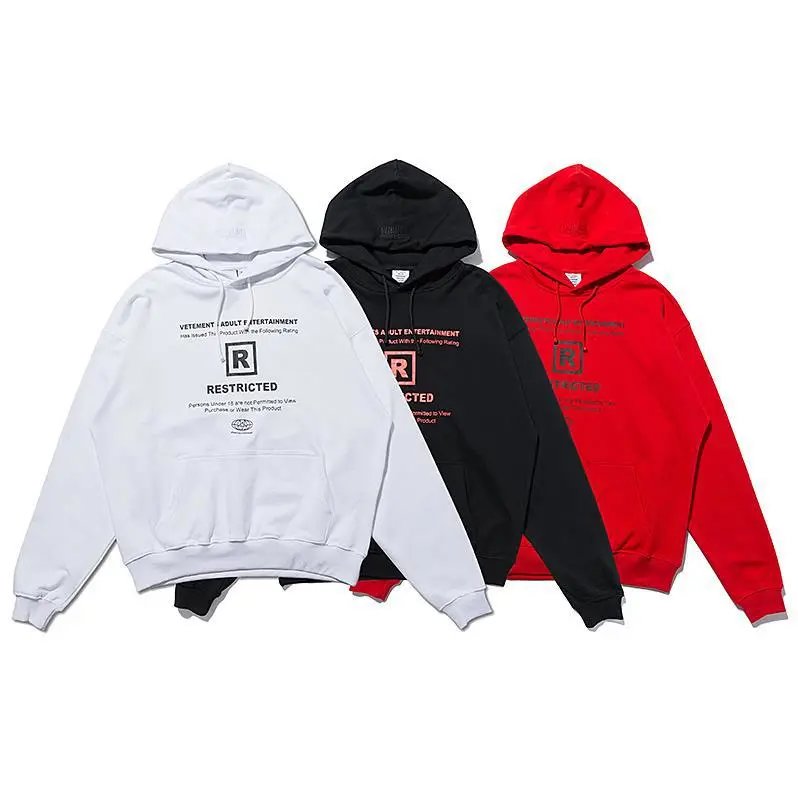VETEMENTS Restricted Logo Hoodie in White Black Red