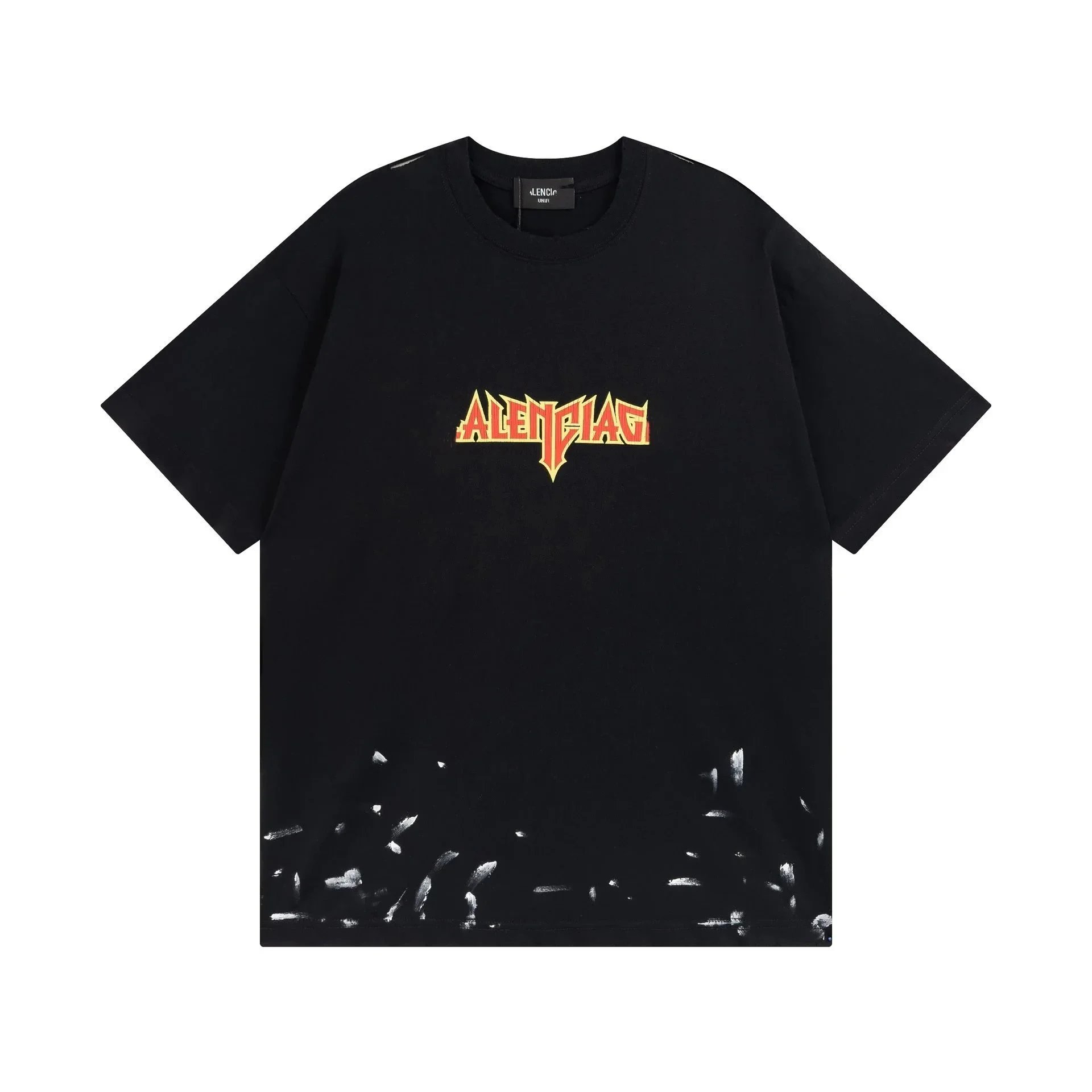 Balenciaga Black T-Shirt with Logo and Bleached Hem