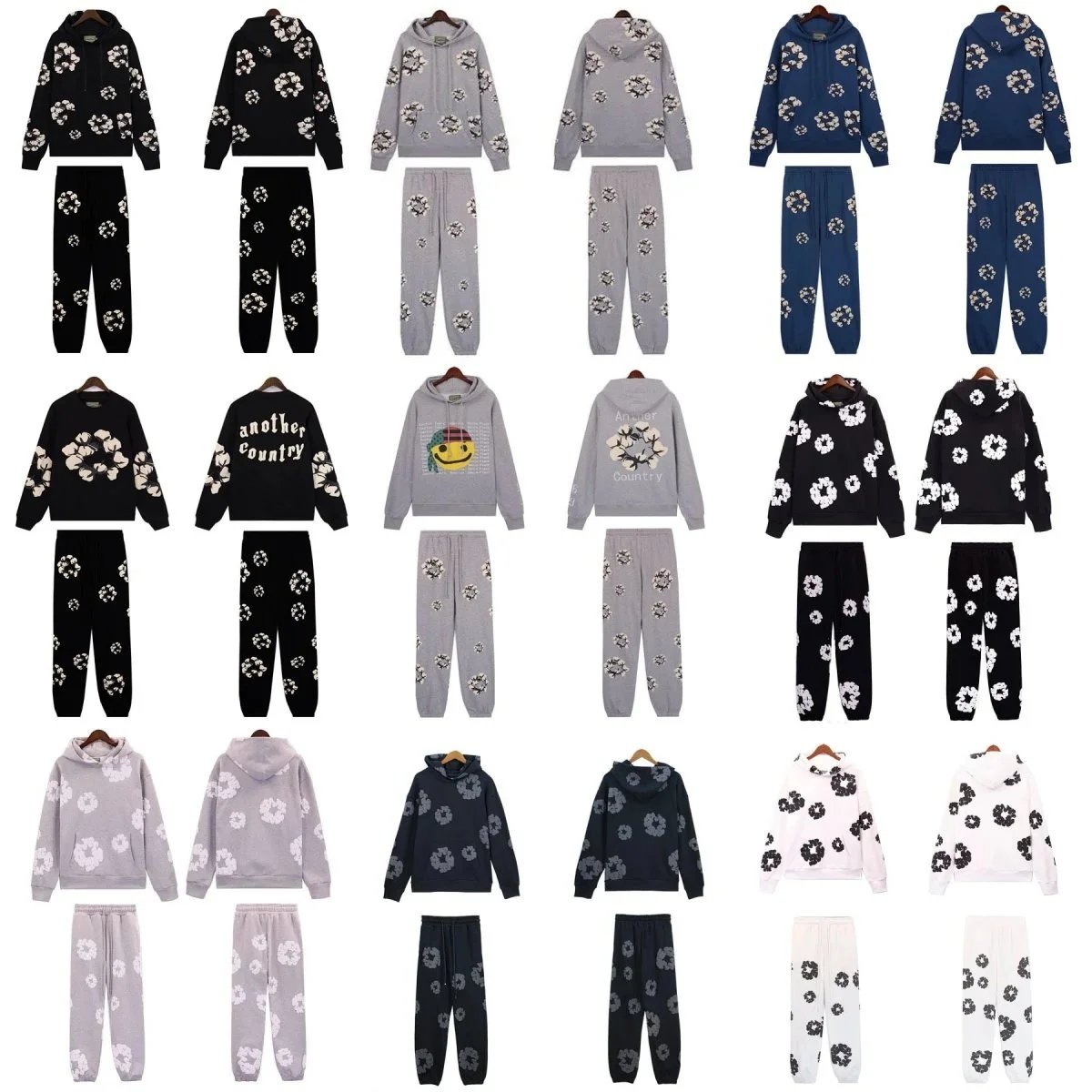 Floral Print Hoodie and Pants Set for Men and Women