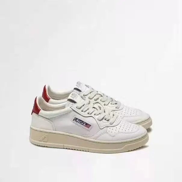 AUTRY White Leather Sneakers with Red Accents