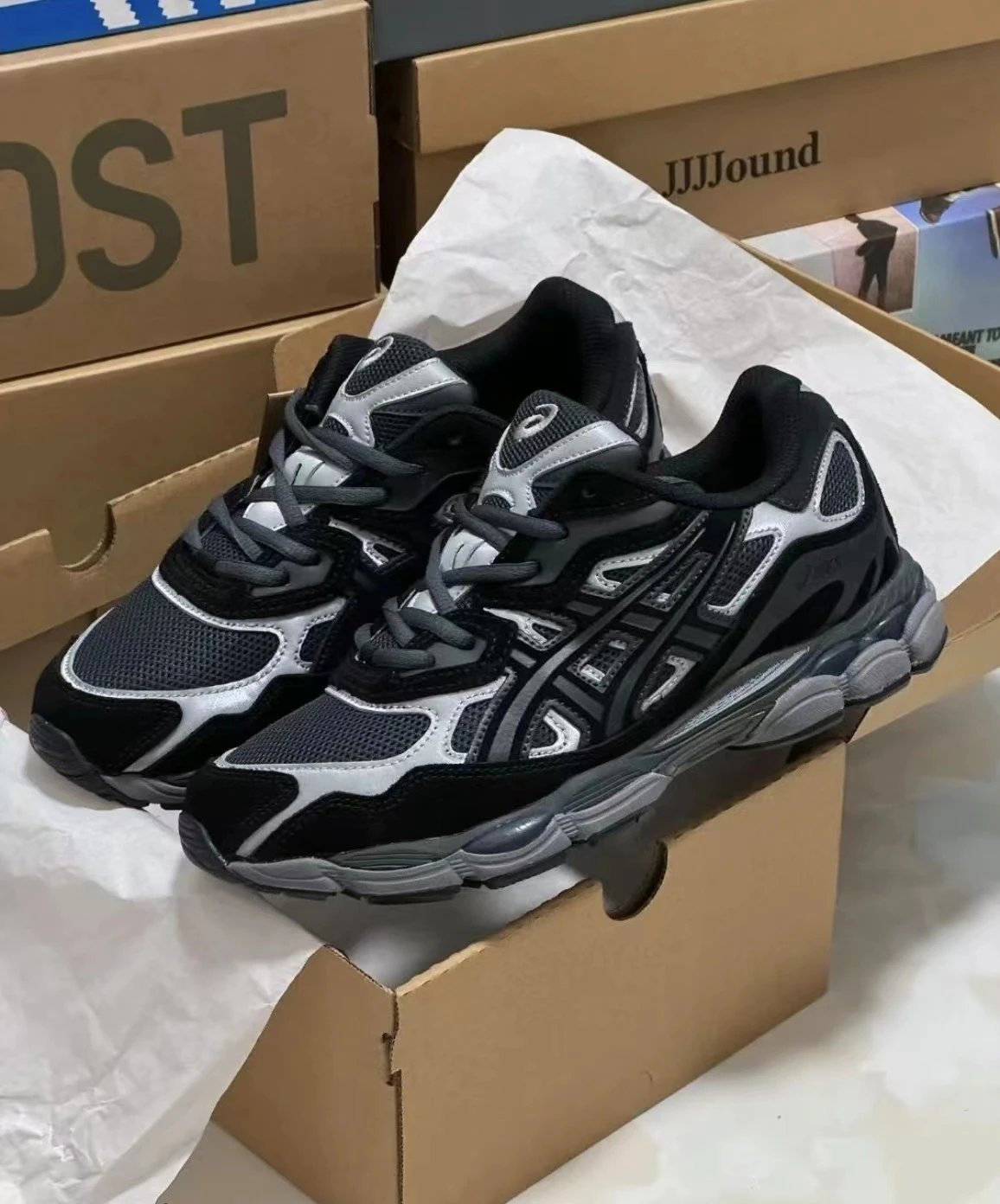 ASICS Gel-Kayano 14 Running Shoes Black Silver Men's Athletic Sneakers