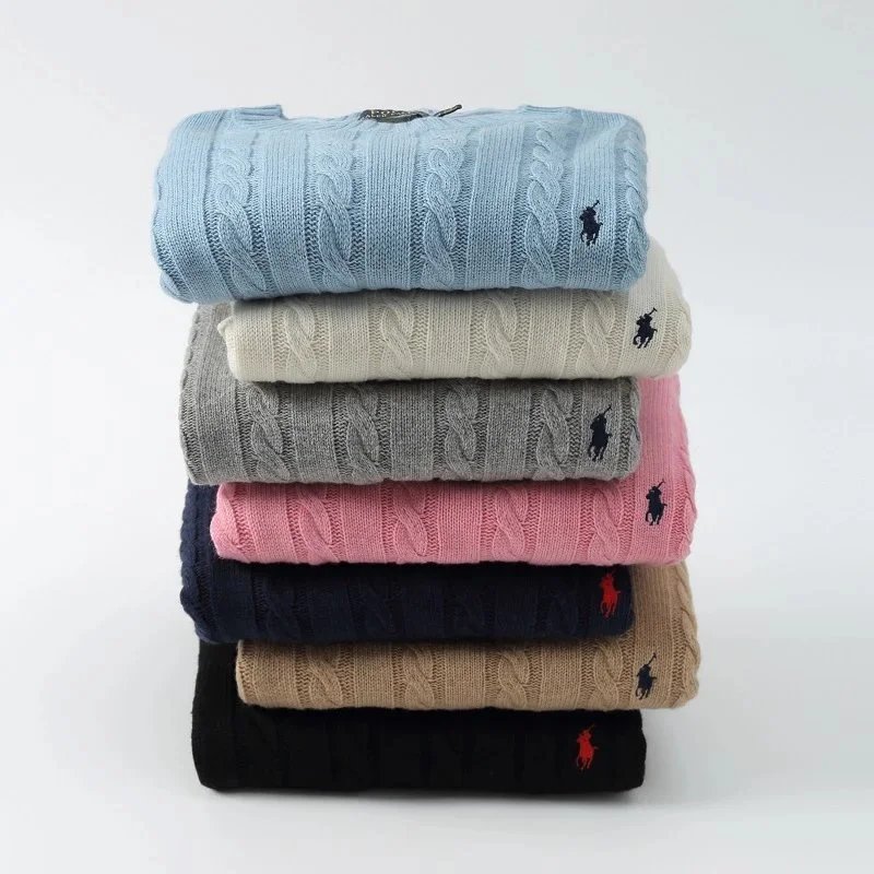 Cable Knit Sweaters for Men - Classic Polo Logo Design