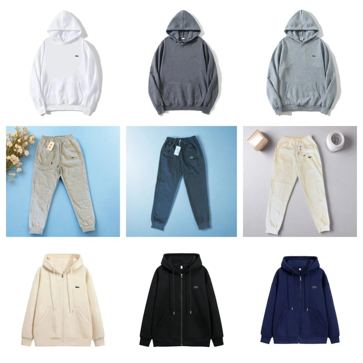 Lacoste Hoodies and Sweatpants Set for Men and Women