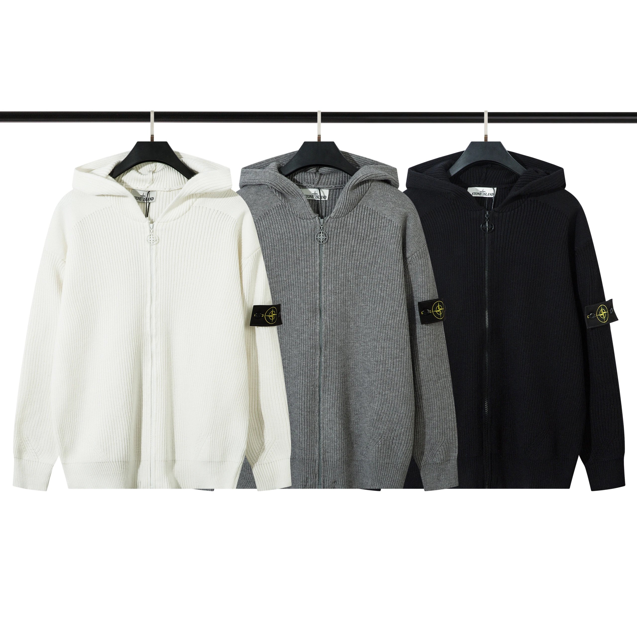 Stone Island Knit Hoodie Zip-Up Sweater Men's Fashion