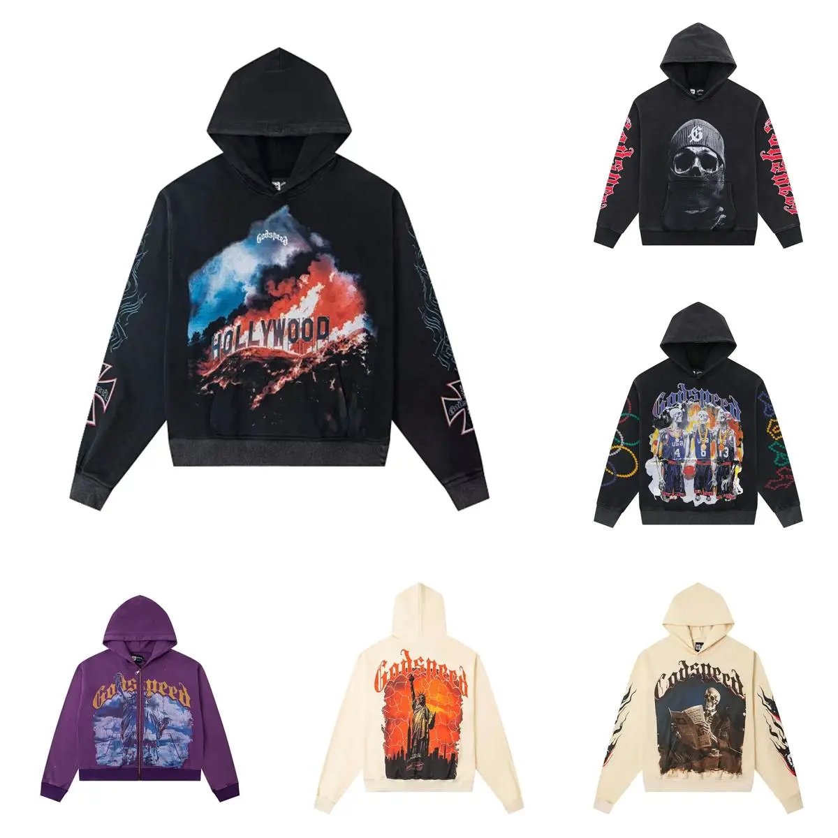 Godspeed Hollywood Flame Hoodie Black Oversized Sweatshirt