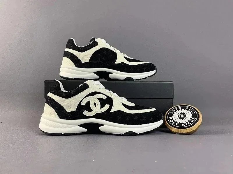 Chanel Black and White Logo Sneakers for Men and Women